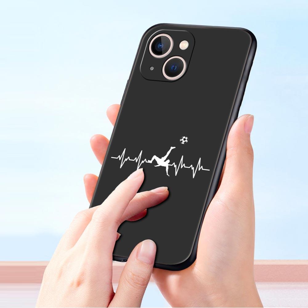 Чехол для iPhone 17 16e 15 14 13 12 11 Pro Max SE 7 8 Plus Чехол iPhone 16 Мягкая TPU Крышка Футбол Сердцебиение