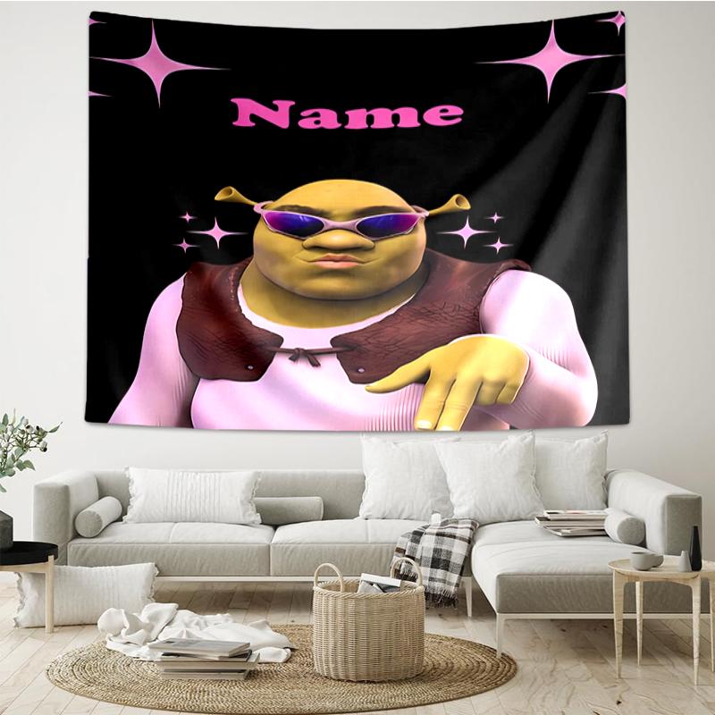 Custom Name Shrek Print Tapestry, Backdrop, Easy Setup, Ideal for Bedroom, Office & Living Room, with Aesthetic Wall Hanging Decor.