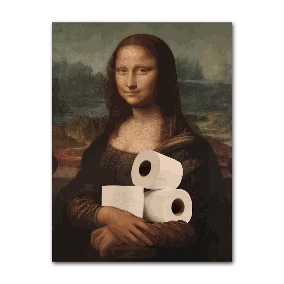 Vintage Funny Toilet Sign, Renaissance Art, Portrait Poster, Mona Lisa, Wall Art Pictures, Canvas Painting, Home Bathroom Decor