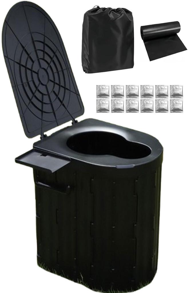 EMICHE Folding Emergency Toilet Set Nursing Portable for Car (Black) [Emergency Preparedness, Care, Leisure, Camping, Use]