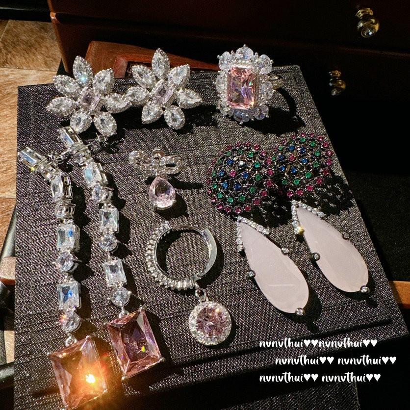 Серьги-гвоздики Papalacha Flower Gemstone, Золото дочери богатой семьи, Покрытие 18-каратным золотом, Цветочная пластина, Цветной Циркон-сокровище, Серьги-капли воды