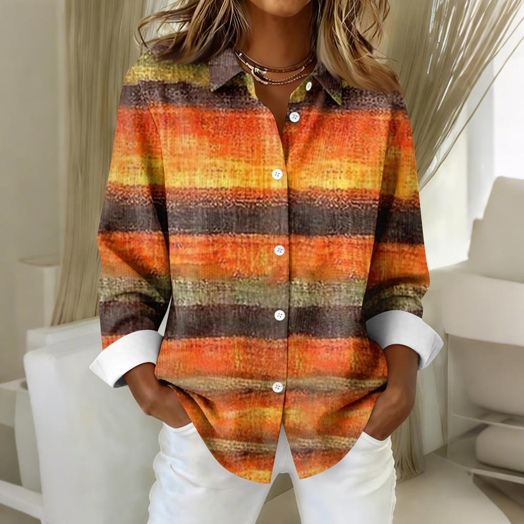 Женская рубашка-блузка с рождественским принтом и пуговицами, длинный рукав, повседневный базовый рубашечный воротник, обычный топ