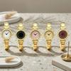Ins Round Women Quartz Italian Charm Watch Carved Bezel Golden Stainless Steel Band Dial Analog Ladies Wristwatch Daily Gift