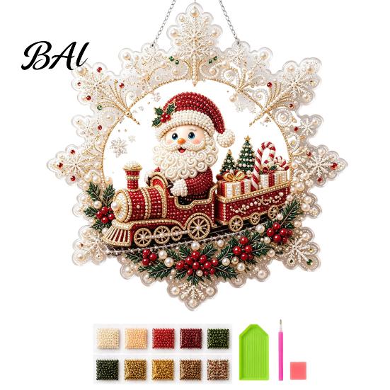 Christmas Craft Kits for Adults Faux Pearl Painting Suncatcher Art Kit, Acrylic Snowflake Shape Board Handmade Tree Decor with Lace Edge, 3D