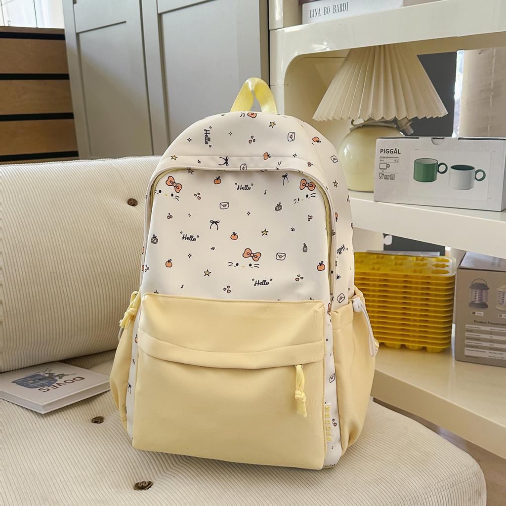 Schoolbag Japanese ins High value student backpack Cat print versatile casual backpack Large capacity travel backpack