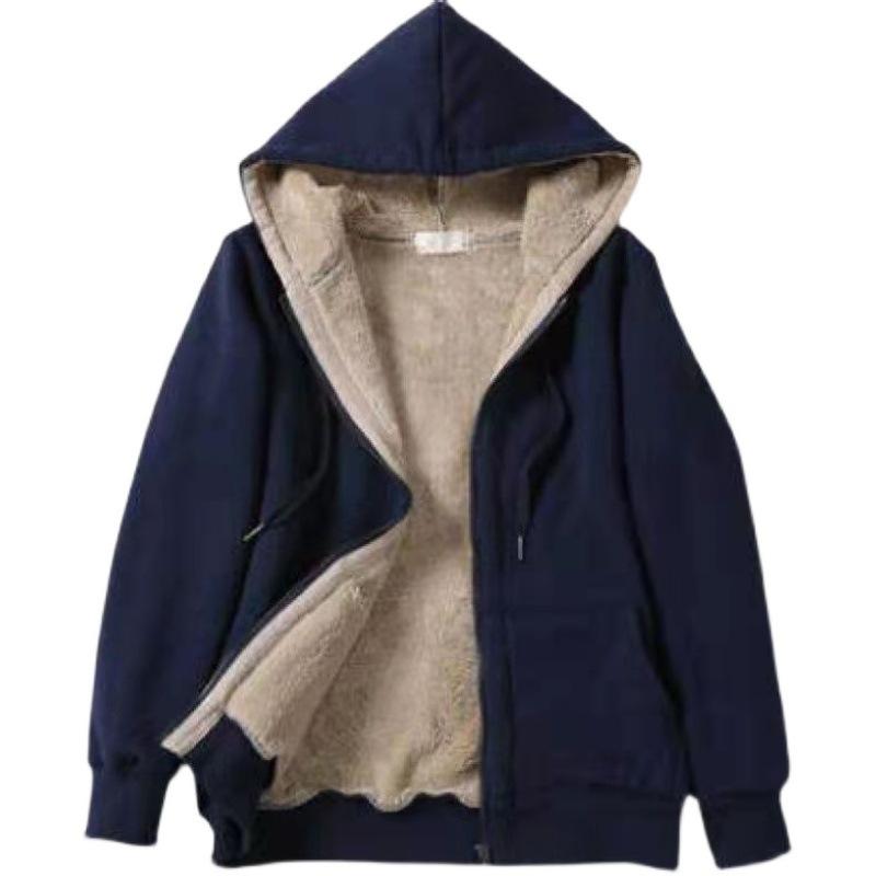 Women's Fall and Winter Solid Color Hooded Long Sleeve Sweatshirt Cozy Casual Plush Jacket