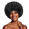 Women's Reversible Double-Layer Satin Nightcap with Ribbon - High Elasticity Round Hat for Hair Protection