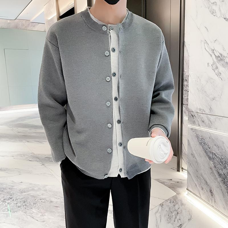 Новый кардиган свитер в американском ретро-стиле, повседневный свободный стиль, круглый вырез, мужской однотонный свитер