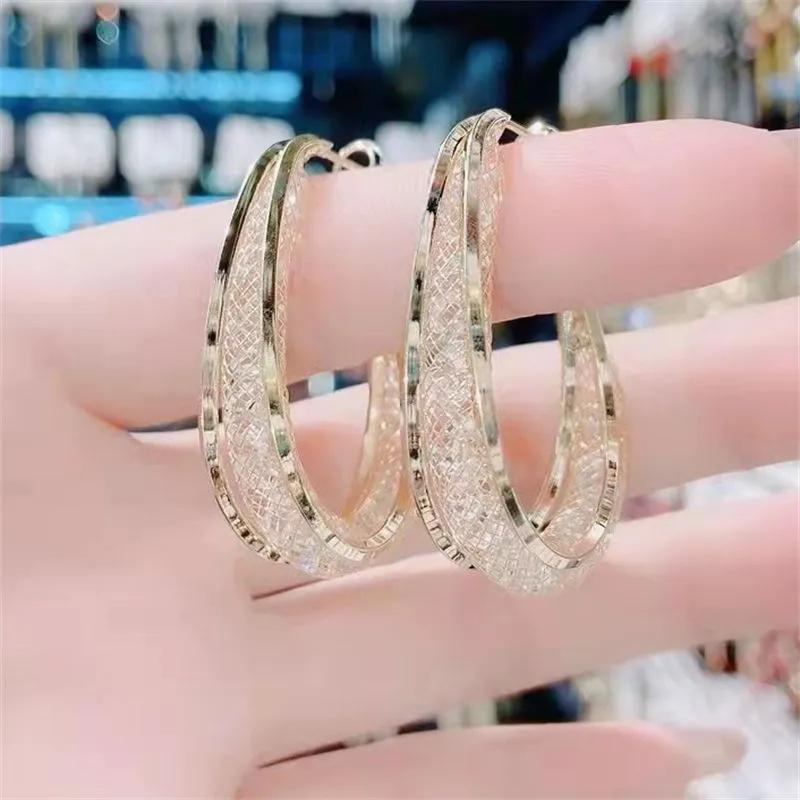 Сетчатые хрустальные клипсы для ушей Модные серьги
