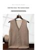 Men's Loose Casual V-neck Color Block Thickened Cashmere Knitted Sleeveless Vest Cardigan