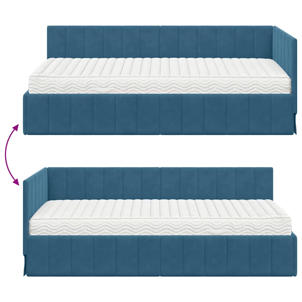 Corner Bed Frame with Mattress and Headboard 2 pcs Blue Velvet