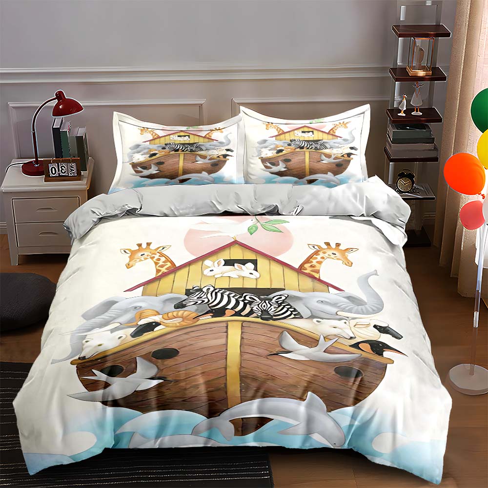 Animal-filled ark Bedding Duvet cover sets Duvet covers Pillowcases gifts (1 * Duvet Cover 2 * Pillowcases, without duvet insert)