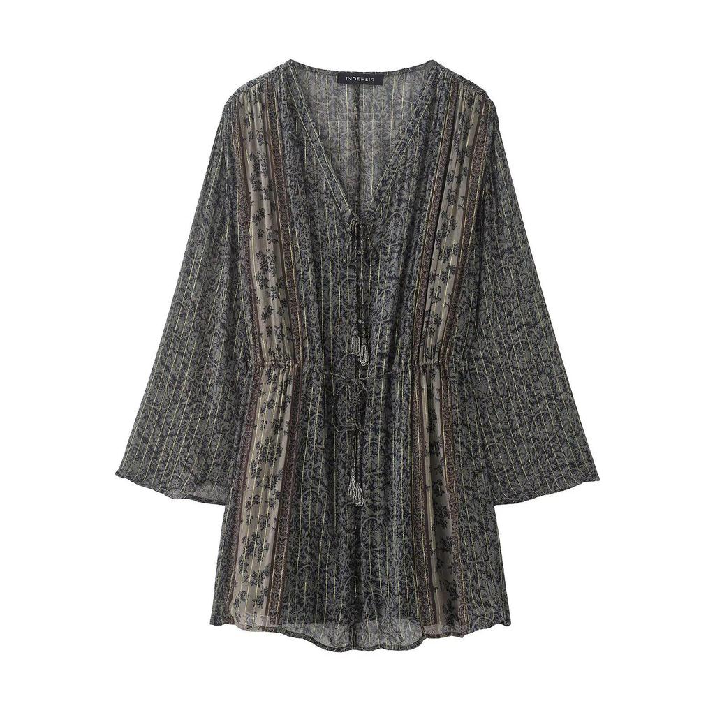 Women's Spring Fashion Metallic Thread Print Dress, European American Style