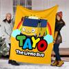 1pc Tayo The Little Bus2 Theme Soft Flannel Throw Blanket - Digital Print, Polyester, Cozy for All Seasons, Perfect for Outdoor, and Travel