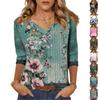 Women's Tops Three-quarter Sleeve Shirt V-neck Loose Casual Shirt Floral Print T-shirt