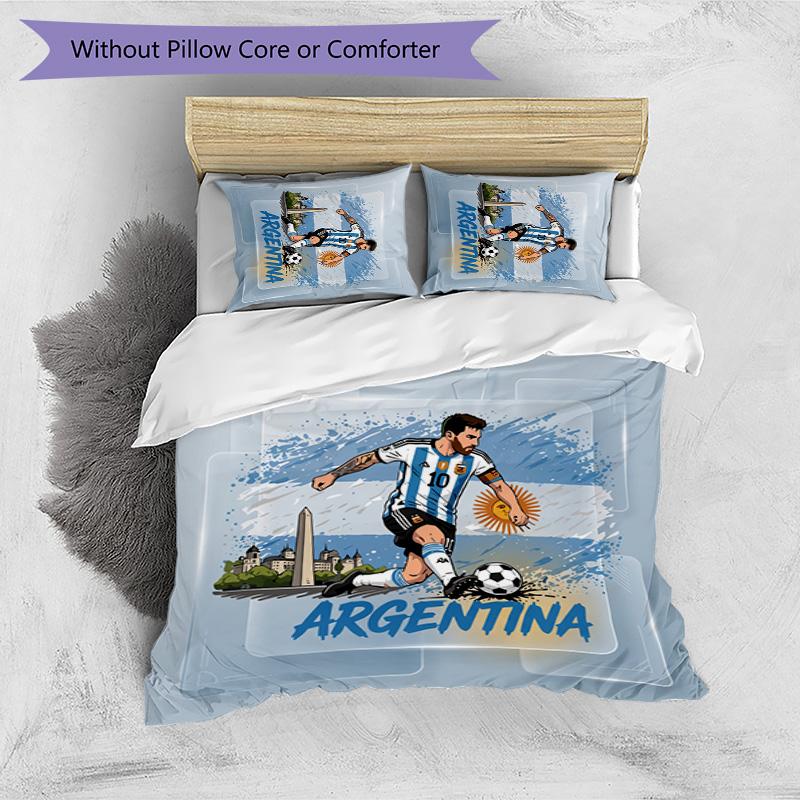 Argentina Football Printed Bedding 3 Piece Set Cozy Breathable Bed Cover Set as Housewarming Holiday Gift