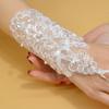 1 Pair Women Prom Gloves See-through Lace Flower Pattern Faux Pearl Decor Fingerless