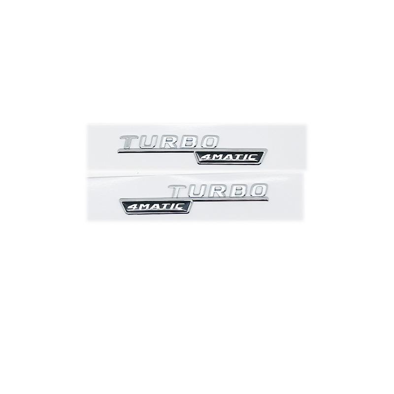 2pcs ABS Car Fender Turbo 4MATIC Logo Emblem Badge Sticker For Mercedes Benz A45 C117 CLA 35 45 GLA45 X247 GLE53 AMG Accessories