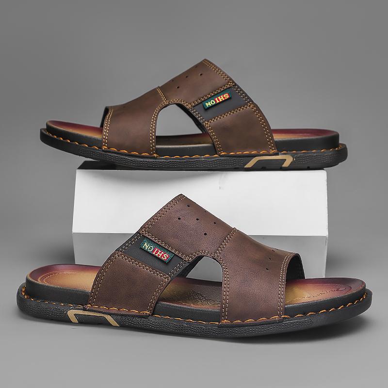 Мода CYYTL Мужские летние шлепанцы Повседневная обувь Пляжные сандалии Уличные шлепки Комфорт при ходьбе Кожа Роскошный дизайнер Легкий Модный