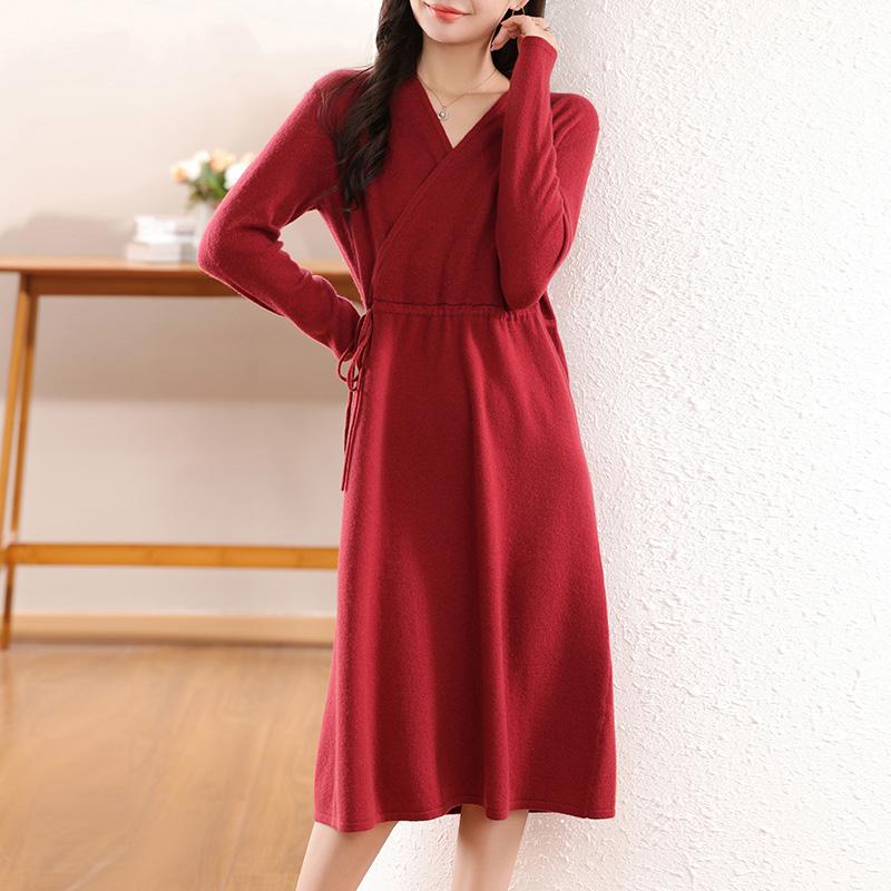 Women's Cashmere Dress Qinghe Cashmere 30% Cashmere 70% Wool Autumn and Winter Cashmere Skirt Soft and Warm
