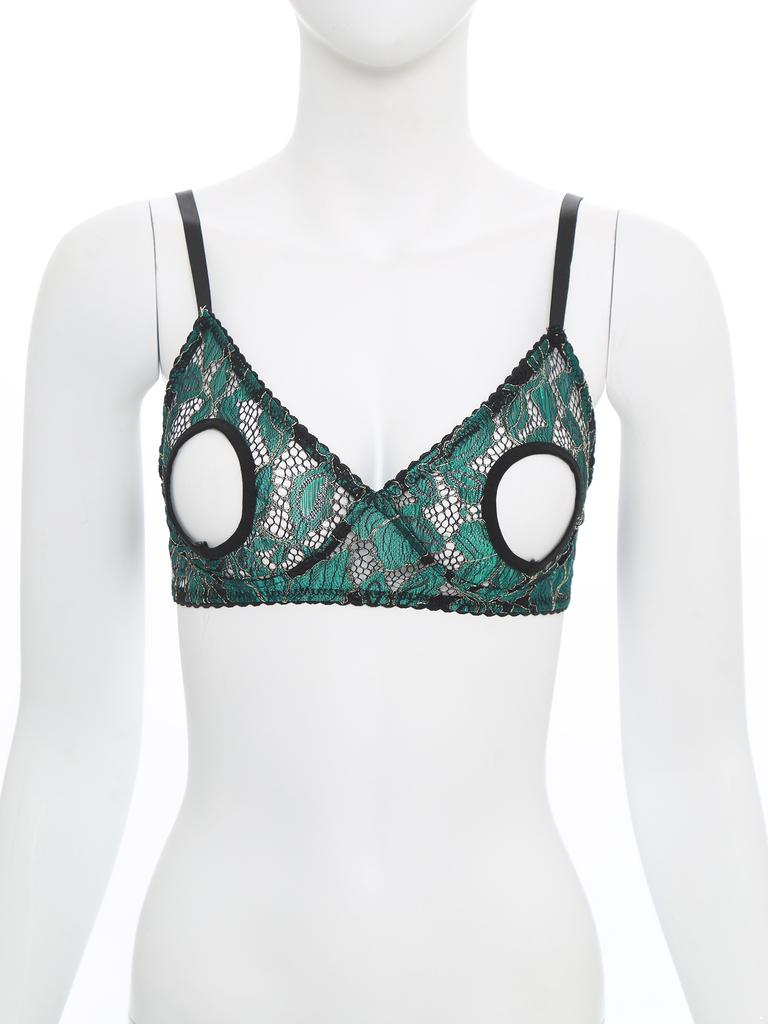 Womens Hollow Out Lace Bra Top Adjustable Spaghetti Straps Sheer Panels Club Rave Wear