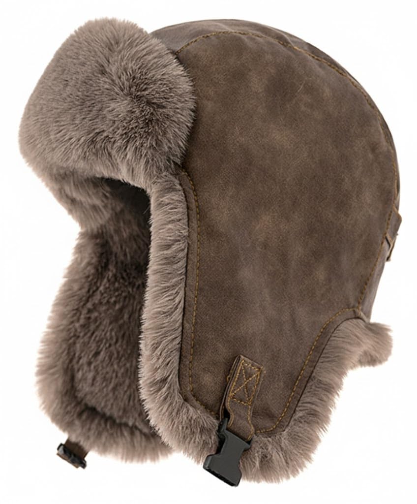 Winter Bomber Hat with Brushed Fleece and Ear Flight Cap for Outdoor and Camping Free Dark [FREESE] Men's Flaps, Leather-Look Activities, Fishing,