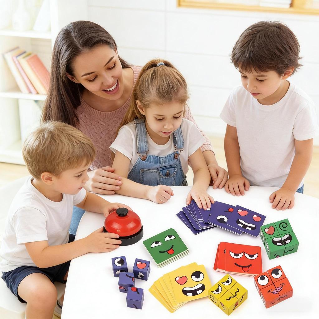 Classic Childrens Rubiks Cube Interactive Puzzle Toy With Expressive Face Blocks For Parentchild Play