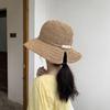 Straw Hollow Straw Hat Women's Summer Travel Beach Sunscreen Big Eaves Hat Fashion Pearl Decoration Foldable Sun Hat