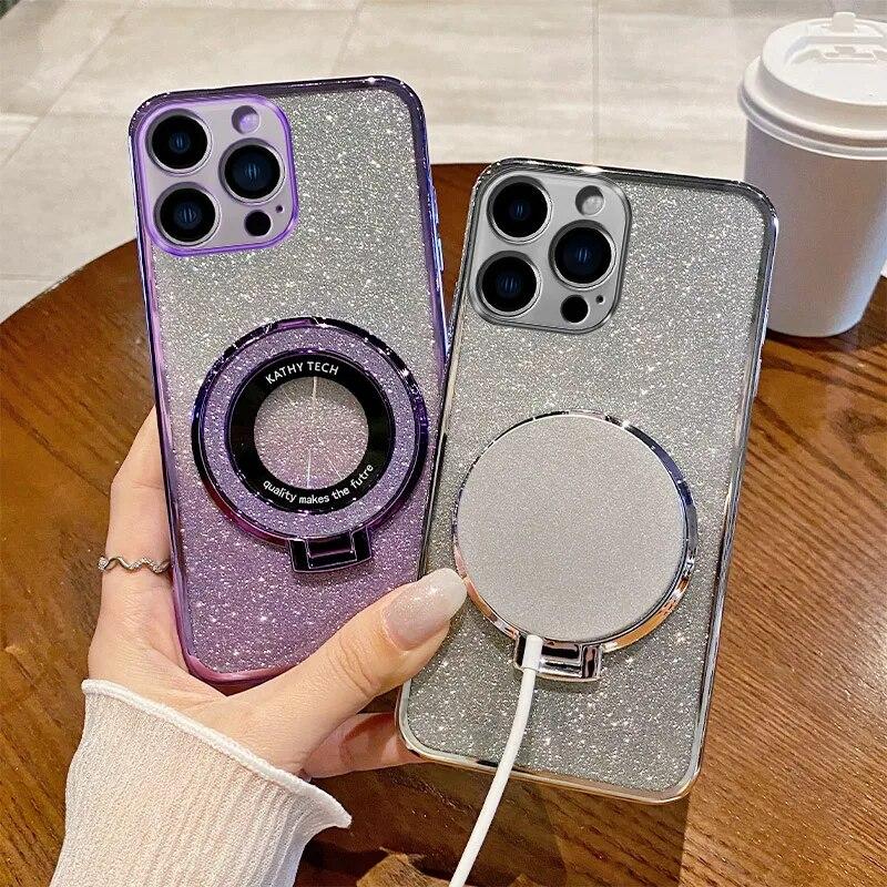 Чехол Mi 14T Pro Gradient Color Glitter Soft Silicone Case для Xiaomi Mi 14 T 13T 12T 11T 10T Pro с гальваническим покрытием, магнитным присоской, мягкий чехол из ТПУ