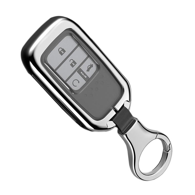 Car Smart Key Fob Cover Case Chain Fit for Honda Accord Civic CRV Fit Jazz HR-V Odyssey Pilot 2019-2021 Silver