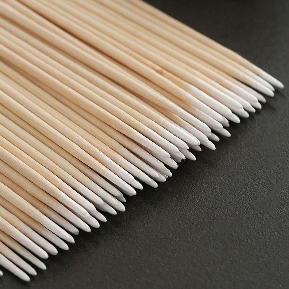 100Pcs Chlorine-Free Double-end Wood Cotton Swab Eyelash Extension Glue Removing Tools