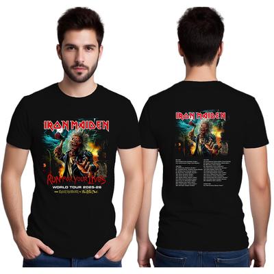 Футболка Iron Maiden Тур 2025-26 Run For Your Lives Tour С Датами Тура Оверсайз Y2k Повседневная Хлопок Уличная Одежда Женская Мужская Одежда