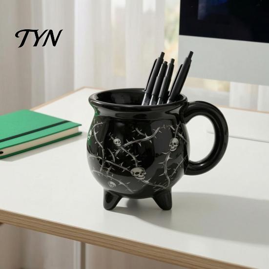 Кружка для какао с рисунком черепа, Кружка-котел ведьмы на Хэллоуин, Керамическая тыква-призрак, Уникальная кружка-украшение для колдовства, Жуткая посуда для дома