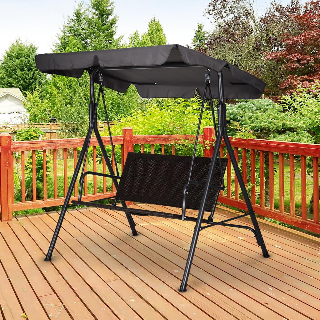 2-Seater Garden Swing with Adjustable Canopy, 140x110x151 cm, Brown and Grey