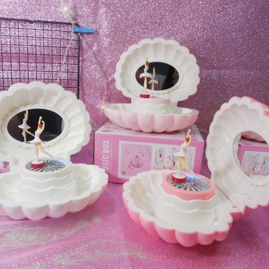 Вращающаяся светодиодная музыкальная шкатулка в форме ракушки для девочек, музыкальная игрушка, детский рождественский подарок