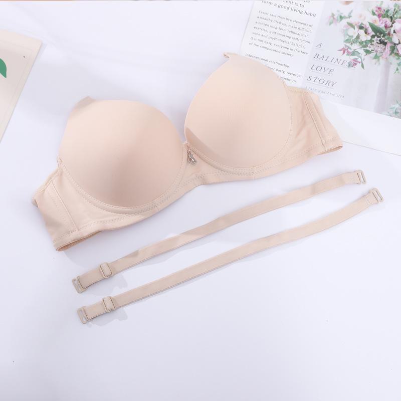 Japanese Style Smooth Seamless Push-Up Bra for Women - Thin Top, Thick Bottom, Solid Color