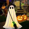 Witch Ghost Decoration Halloween Light-Up Decoration, Spooky Hat Ornament with LED Yard Light, Broom Decor for Outdoor Lawn Porch Holiday Party Large