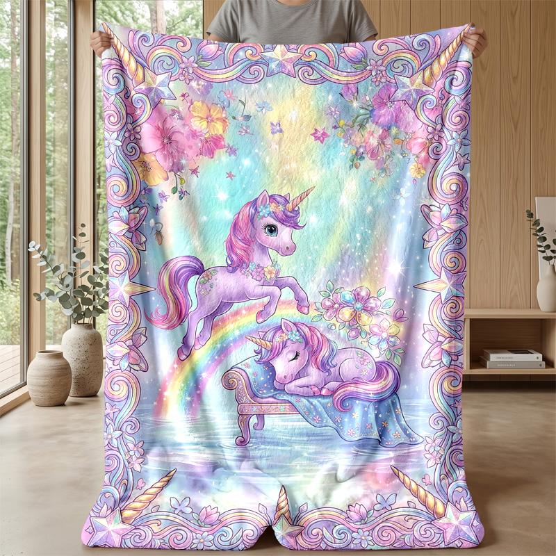 Unicorns in Magical Sky Theme blanket Lightweight Warm Flannel Blanket Decorative Throw Blanket for Home Decoration