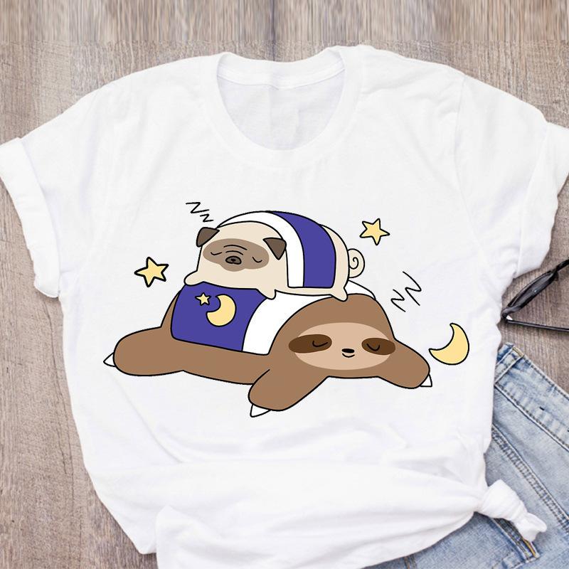 Модная женская футболка с милым принтом ленивца из мультфильма, студенческий топ