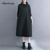 Korean Fashion Autumn Winter Women Stylish Dress Turtleneck Zipper Black Brown Casual Loose Dress Vintage Baggy All-Match Dress