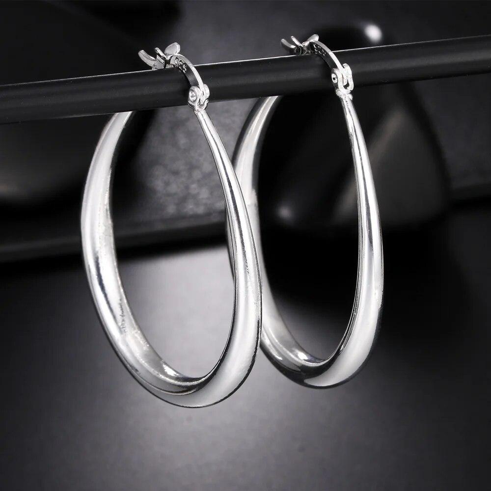 100% 41MM 925 Sterling Silver Smooth Circle Big Hoop Earrings For Women Lady Fashion Charm High Quality Wedding Jewelry