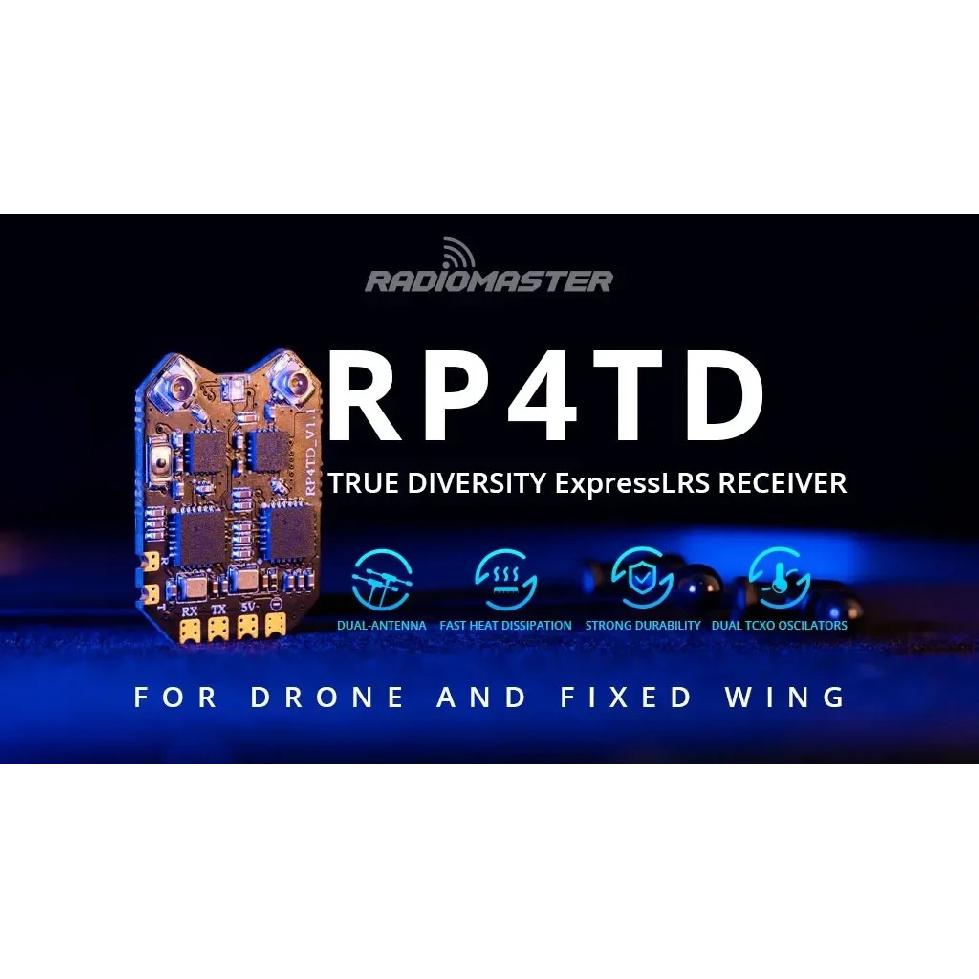 RadioMaster RP4TD ExpressLRS 2.4GHz Diversity Receiver with Dual Antenna for FPV Drone Fixed Wing, RC Model DIY Parts