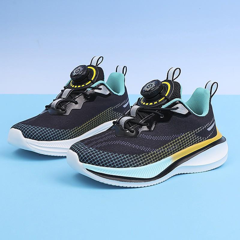Kids Running Shoes With Rotating Buckle Mesh Upper Breathable Lightweight Cushioned Sneakers School PE Class