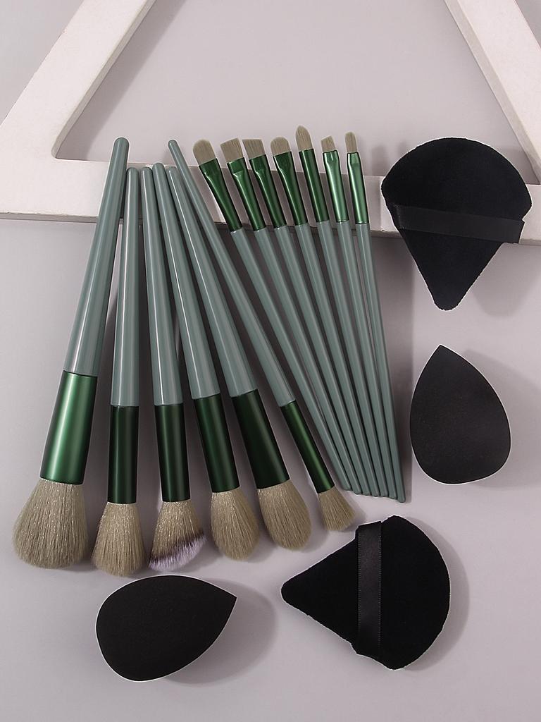 13pcs Sijiqing Makeup Brush Set: Portable Soft-bristled Loose Powder Blush Eyeshadow brush+4PCS Makeup Powder Puff and Spongeegg