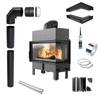 Corner Fireplace Insert KRATKI FLOKI Right 12kW Ø200 Black Installation Kit