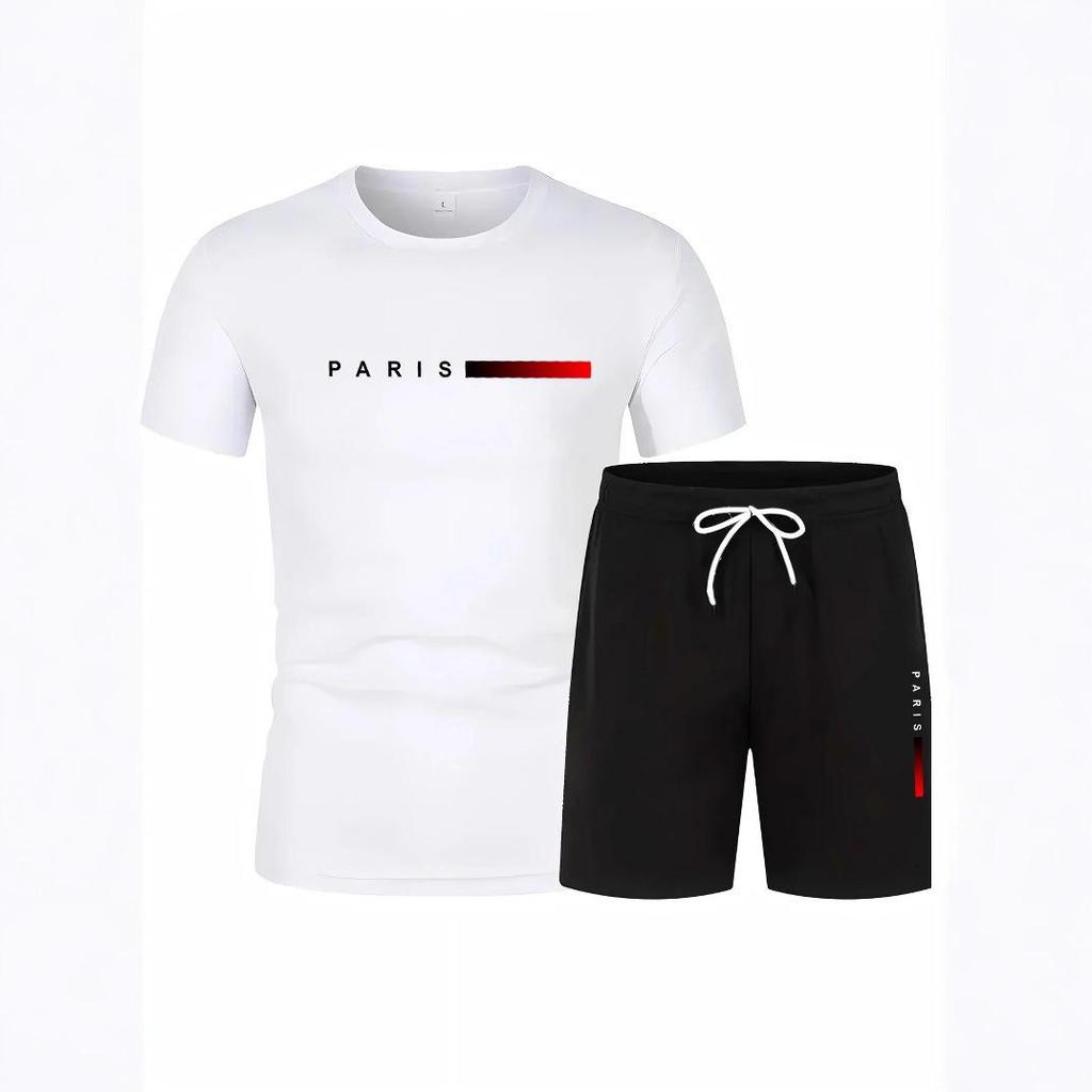 Summer 2025 Men's Loose Fit Letter Print T-shirt and Shorts Set
