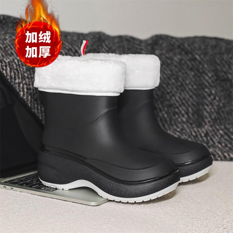 Fashion rain shoes women's short rain boots waterproof and sweet solid color rubber shoes kitchen non-slip car wash work wear-resistant