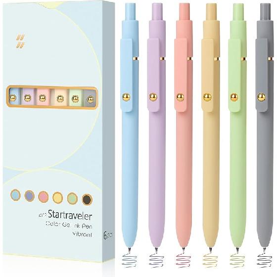 FIOVER Colored Pens, 6 Pack Colorful Gel Pens, Quick-Dry 0.7mm Medium Point for Journaling, Note Taking, Doodling, Aesthetic Office School Supplies,