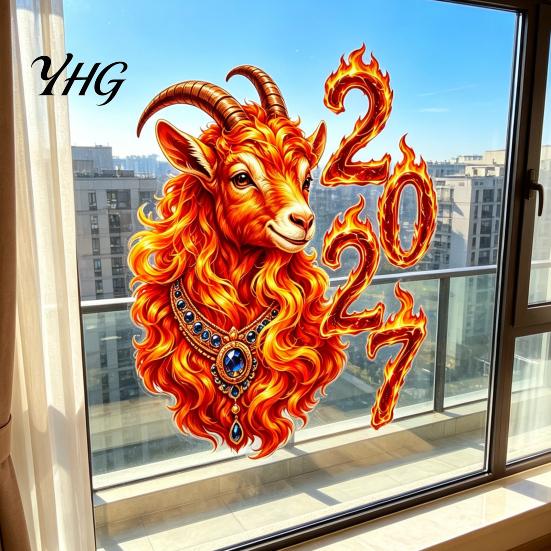 Holiday Party Window Supplies Chinese New Year Stickers, 2027 Goat Static Clings, Decorations Reusable Lunar Xmas Decor for Home Shop Decoration Easy