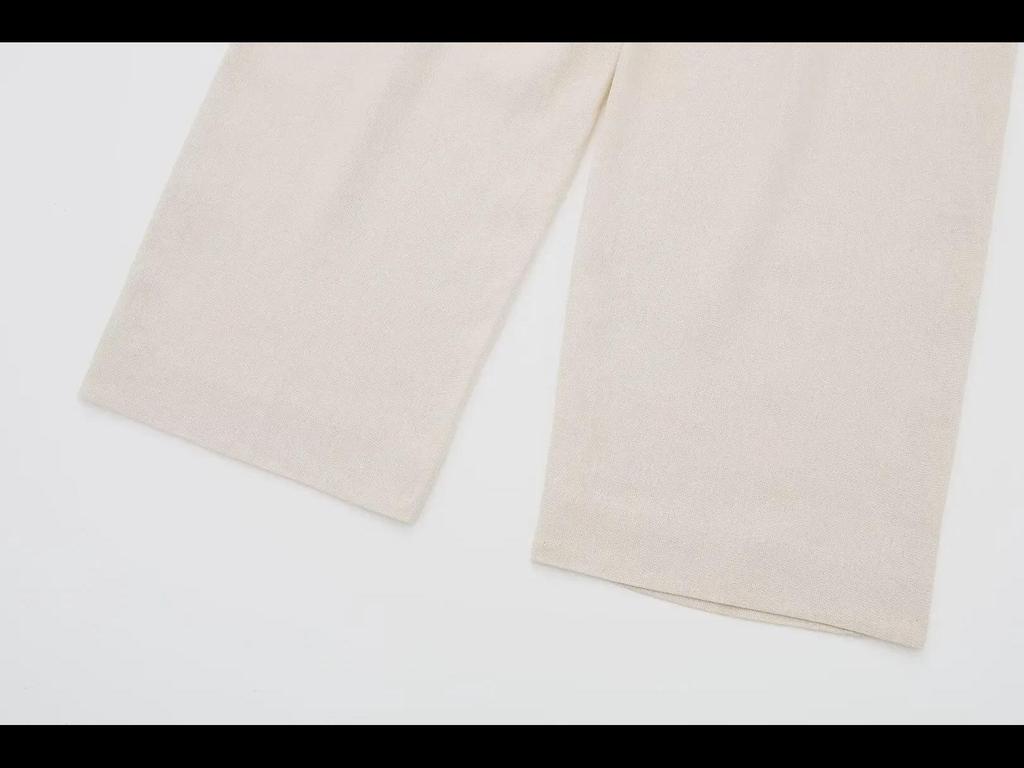 Летние 2024 г. Женские прямые брюки в европейском и американском стиле из льняной смеси с высокой талией в стиле ретро